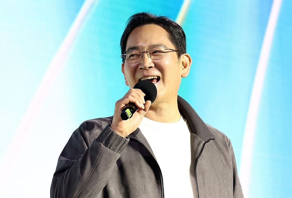 지난 달 30일 코엑스에서 열린 엔비디아 지포스 게이머 페스티벌 현장에서 이재용 삼성전자 회장이 연설 중이다./연합뉴스 