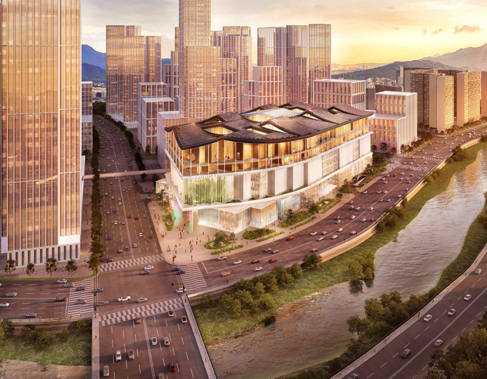 광주 첫 복합쇼핑몰 더현대 광주의 조감도.