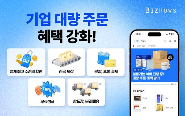 ‘비즈하우스’가 대량 주문 혜택을 강화하며 기업 홍보·판촉물 시장 본격 공략에 나선다./미리디