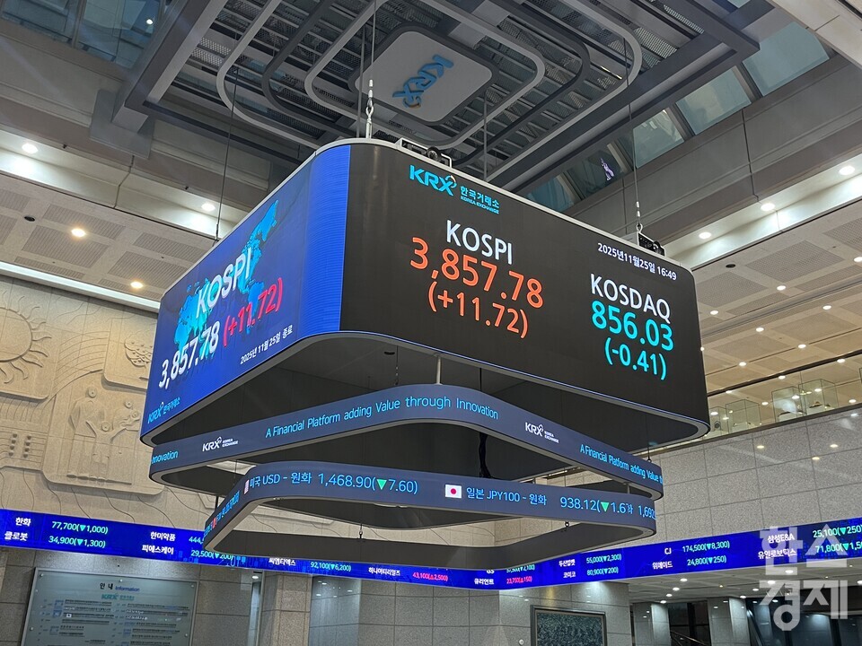 코스피가 25일 전장보다 11.72포인트(0.30%) 오른 3857.78에 장을 마쳤다. /사진=김유진 기자